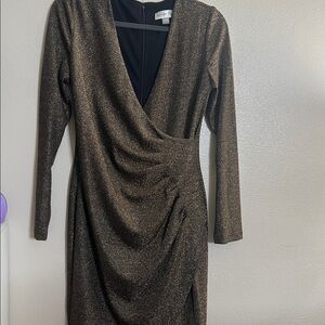 Gold and black long sleeve body con dress